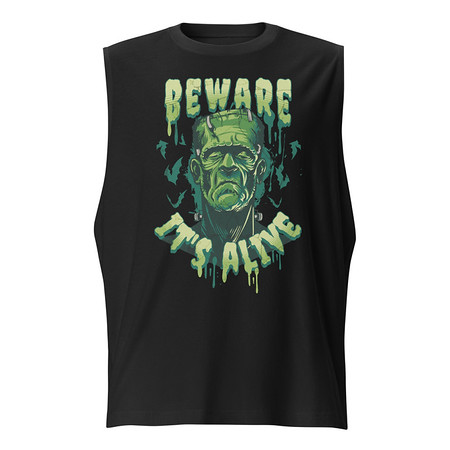 [ID: 365-G197] Beware of Frankenstein - Scary Halloween Unisex Muscle Shirt