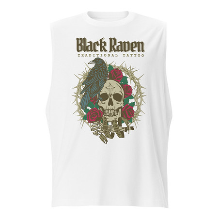[ID: 365-G229] Black Raven Tattoo - Skull & Thorns Unisex Muscle Shirt