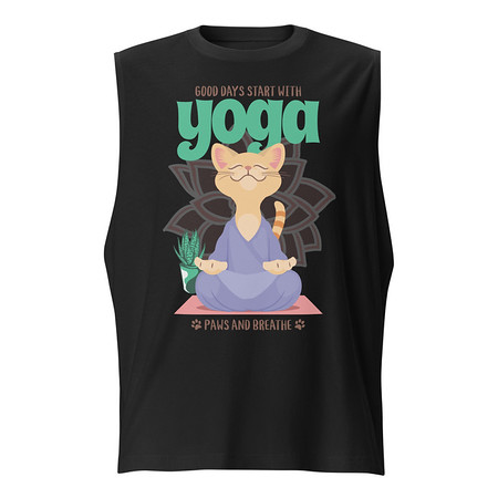 [ID: 365-G339] Cat Yoga - Cute Meditation Unisex Muscle Shirt