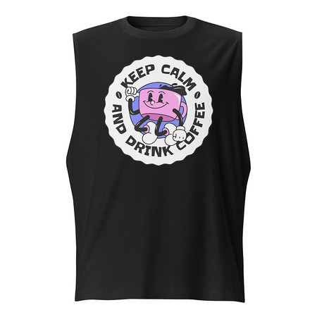 [ID: 365-G409] Colorful Fun Retro Style Coffee Quote Unisex Muscle Shirt