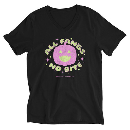 [ID: 223-G44] All Fangs No Bite - Halloween Unisex V-Neck Tee