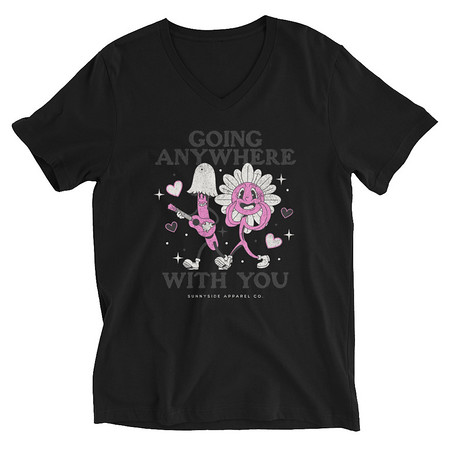 [ID: 223-G93] Anywhere With You - Typographic Cartoon Streetwear Unisex V-Neck Tee