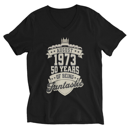 [ID: 223-G114] August 1973 - 50 Years Of Being Fantastic Unisex V-Neck Tee