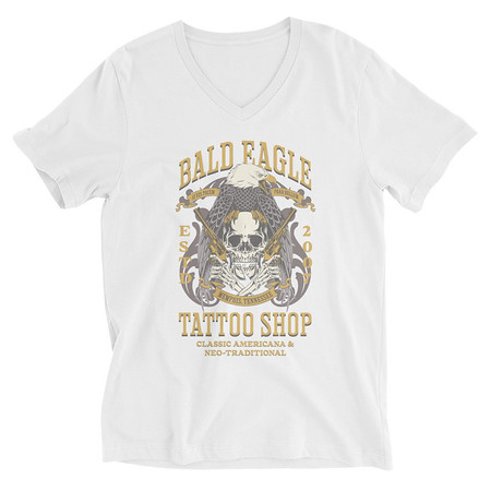 [ID: 223-G133] Bald Eagle Tattoo Shop - Skeleton Unisex V-Neck Tee