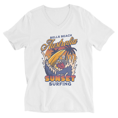 [ID: 223-G180] Bells Beach Australia Sunset Surfing Unisex V-Neck Tee