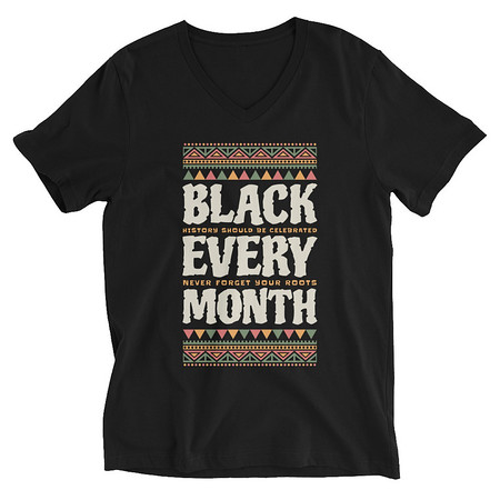 [ID: 223-G216] Black Every Month - African American History Unisex V-Neck Tee
