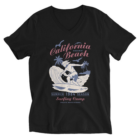 [ID: 223-G313] California Beach Surfing Unisex V-Neck Tee