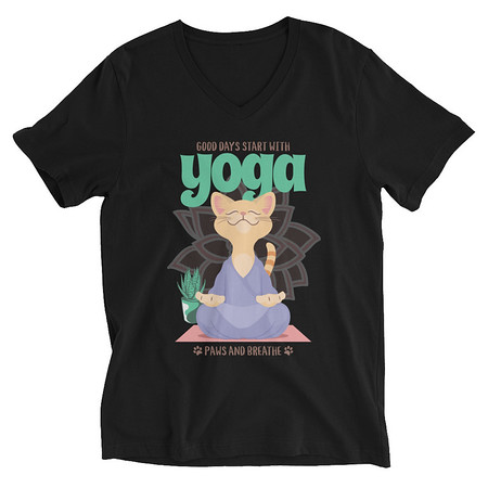 [ID: 223-G339] Cat Yoga - Cute Meditation Unisex V-Neck Tee
