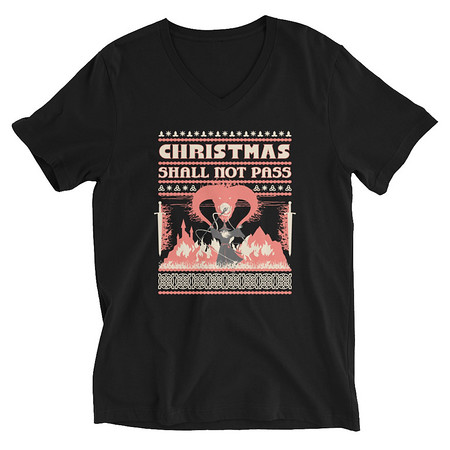 [ID: 223-G375] Christmas Shall Not Pass - Flaming Wizard Unisex V-Neck Tee