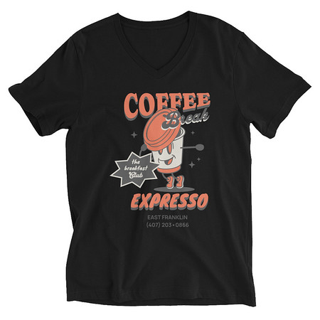 [ID: 223-G394] Coffee Break Cartoon Retro 90s  Unisex V-Neck Tee