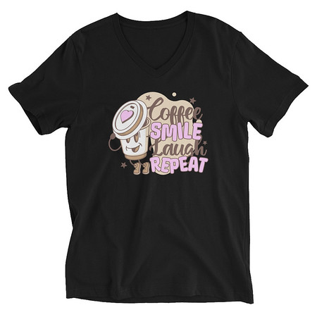 [ID: 223-G402] Coffee is Happiness - Retro Cartoon Mascot Unisex V-Neck Tee