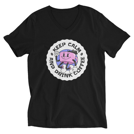[ID: 223-G409] Colorful Fun Retro Style Coffee Quote Unisex V-Neck Tee