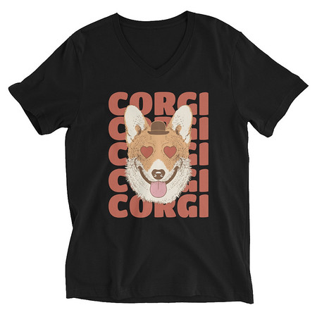 [ID: 223-G421] Corgi Loves - Cute Dog Unisex V-Neck Tee