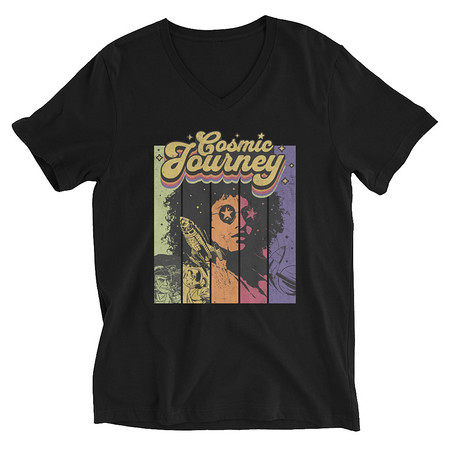 [ID: 223-G422] Cosmic Journey Rainbow Retro Unisex V-Neck Tee