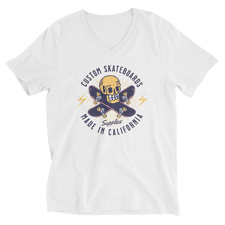 [ID: 223-G446] Custom Skateboards - Skull Unisex V-Neck Tee