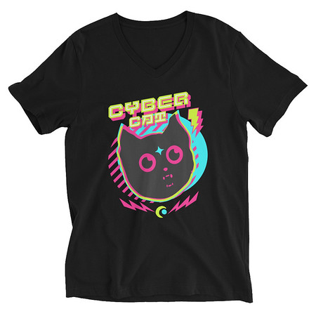 [ID: 223-G456] Cyber Cat - Neon Color Unisex V-Neck Tee