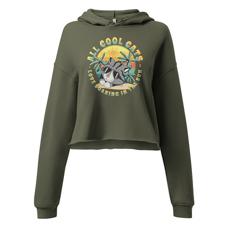 [ID: 317-G43] All Cool Cats - Sunset Beach Women's Cropped Hoodie