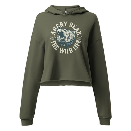 [ID: 317-G83] Angry Bear - Wild Life Animal Women's Cropped Hoodie