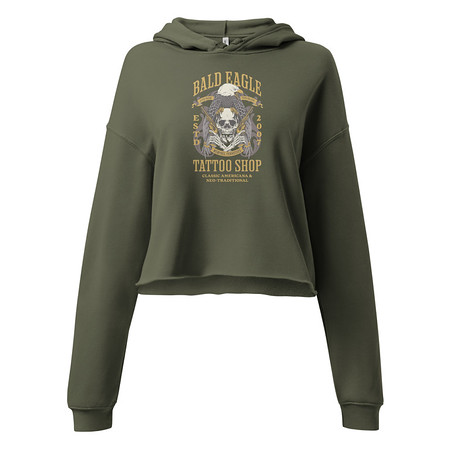 [ID: 317-G133] Bald Eagle Tattoo Shop - Skeleton Women's Cropped Hoodie