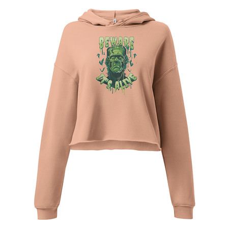 [ID: 317-G197] Beware of Frankenstein - Scary Halloween Women's Cropped Hoodie