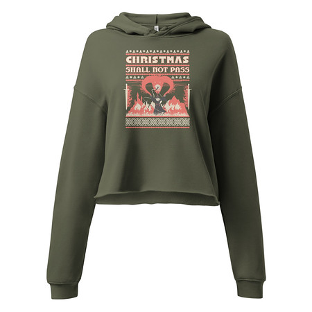 [ID: 317-G375] Christmas Shall Not Pass - Flaming Wizard Women's Cropped Hoodie