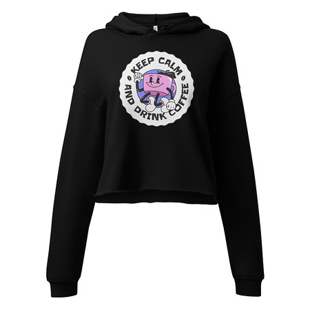 [ID: 317-G409] Colorful Fun Retro Style Coffee Quote Women's Cropped Hoodie