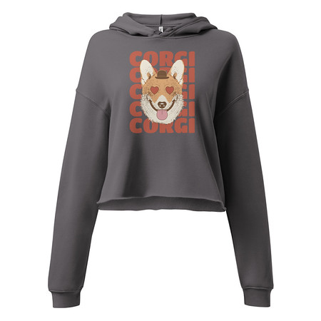 [ID: 317-G421] Corgi Loves - Cute Dog Women's Cropped Hoodie