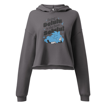 [ID: 317-G485] Delulu is the Solulu! - Typographic Cartoon Streetwear Women's Cropped Hoodie