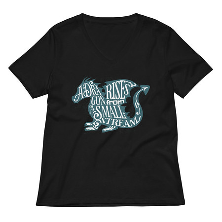 [ID: 782-G16] A Dragon Rises - Typographic Lettering Women's Relaxed V-Neck T-Shirt