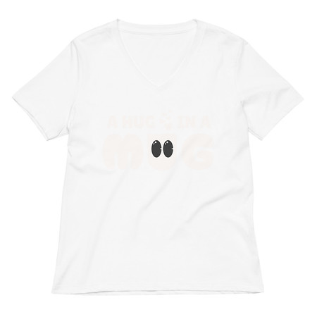 [ID: 782-G17] A Hug in a Mug - Funny Cartoon Women's Relaxed V-Neck T-Shirt