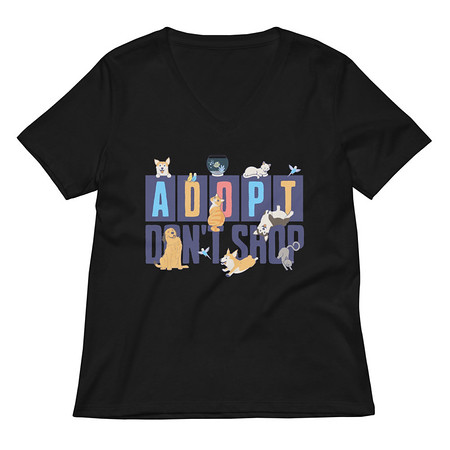 [ID: 782-G23] Adopt a Pet - Cute Animal Women's Relaxed V-Neck T-Shirt