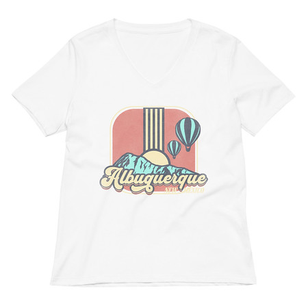[ID: 782-G36] Albuquerque - Retro Hot Air Baloon Women's Relaxed V-Neck T-Shirt