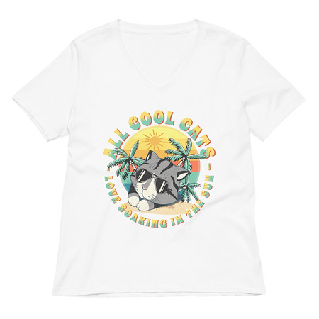 [ID: 782-G43] All Cool Cats - Sunset Beach Women's Relaxed V-Neck T-Shirt