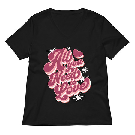[ID: 782-G50] All You Need is Love - Retro Valentines Day Women's Relaxed V-Neck T-Shirt