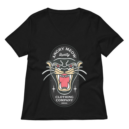 [ID: 782-G84] Angry Meow Clothing Company - Panther Women's Relaxed V-Neck T-Shirt