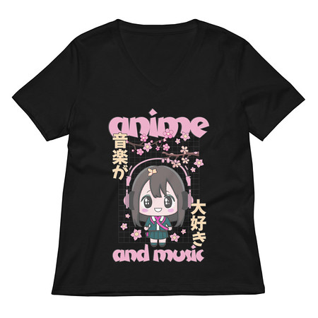 [ID: 782-G86] Anime and Music Women's Relaxed V-Neck T-Shirt