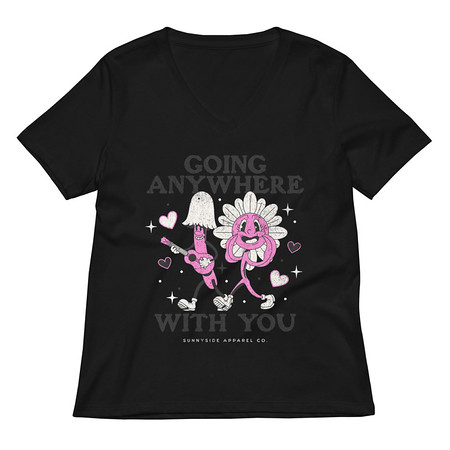 [ID: 782-G93] Anywhere With You - Typographic Cartoon Streetwear Women's Relaxed V-Neck T-Shirt