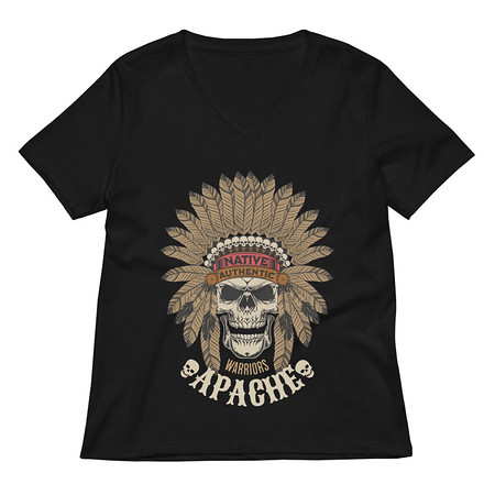 [ID: 782-G94] Apache Warriors - Indian Skull Women's Relaxed V-Neck T-Shirt