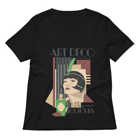 [ID: 782-G102] Art Deco Elegance Toujours Women's Relaxed V-Neck T-Shirt