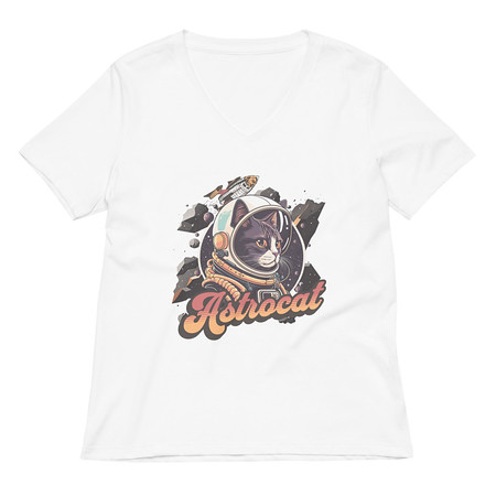 [ID: 782-G108] Astrocat - Retro graphic Women's Relaxed V-Neck T-Shirt