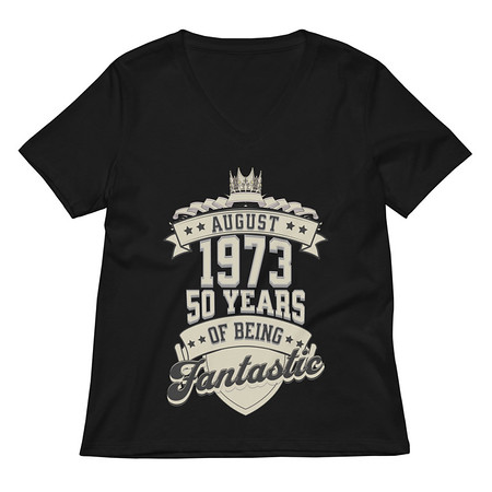 [ID: 782-G114] August 1973 - 50 Years Of Being Fantastic Women's Relaxed V-Neck T-Shirt