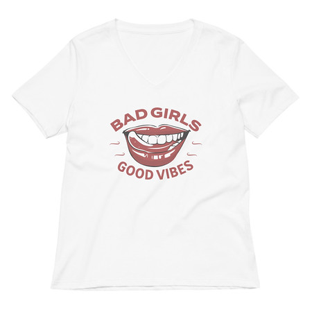 [ID: 782-G126] Bad Girls Good Vibes - Sexy Lips Women's Relaxed V-Neck T-Shirt