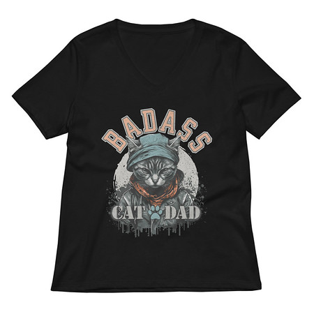 [ID: 782-G129] BADASS CAT DAT Women's Relaxed V-Neck T-Shirt