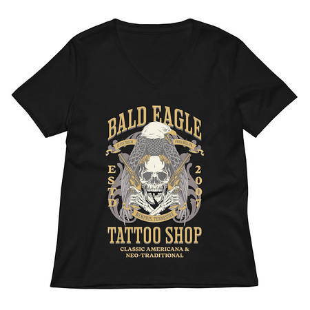 [ID: 782-G133] Bald Eagle Tattoo Shop - Skeleton Women's Relaxed V-Neck T-Shirt