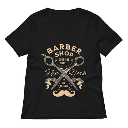 [ID: 782-G139] Barber Shop Cuts & Shaves - Scissor Women's Relaxed V-Neck T-Shirt