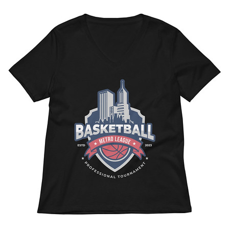 [ID: 782-G149] Basketball Sports Logo Women's Relaxed V-Neck T-Shirt
