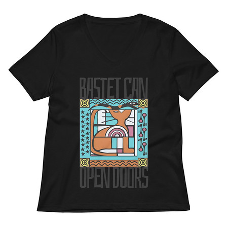 [ID: 782-G150] Bastet can Open Doors Women's Relaxed V-Neck T-Shirt