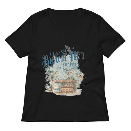 [ID: 782-G166] Beach Hut Women's Relaxed V-Neck T-Shirt