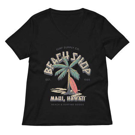 [ID: 782-G169] Beach Shop Women's Relaxed V-Neck T-Shirt