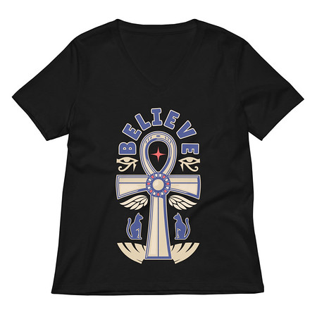 [ID: 782-G178] Believe  - Faith Symbol Women's Relaxed V-Neck T-Shirt